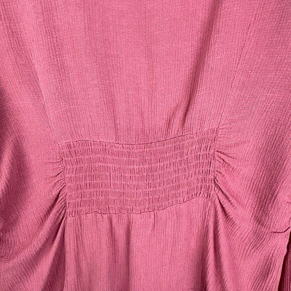 Free People Maise Button Front Blouse Long Puff Sleeve Top Rose Mauve Pink S M - Picture 7 of 14